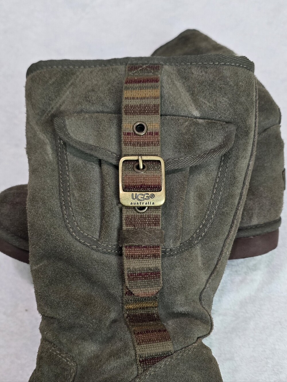 Women's UGG Boots Australia Retro Cargo 1895 Olive Green Fur Lined Buckle Size 7 - Picture 3 of 9